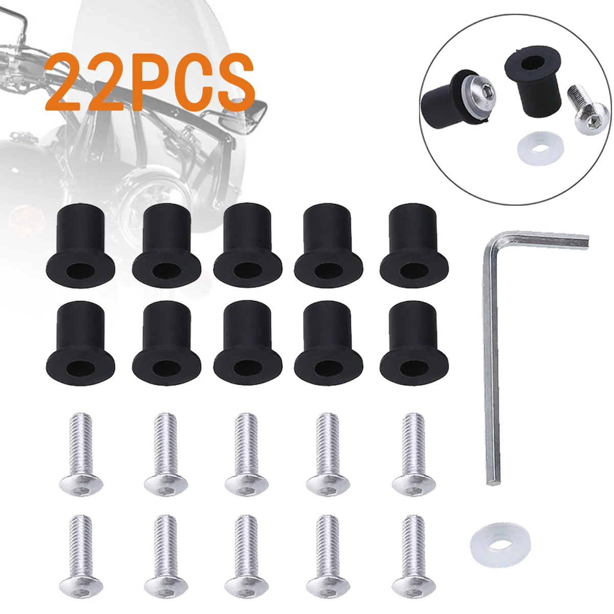 Motorcycle Windscreen Windshield Bolts Screws Nut Fastener M5 Screws Washers Rubber Neoprene Nut Set for Motorcycle Cover Screws