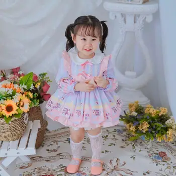 

Lolita Baby Spring Autumn Spain Customized Vintage Bow Ball Gown Long Sleeve Princess Dress for Girl Birthday Easter Party
