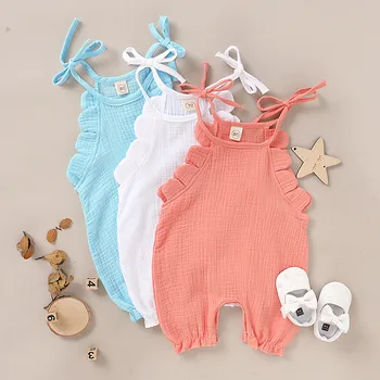 

Newborn Baby Boys Girls Sleeveless Solid Print Ruffles Romper Jumpsuit Clothes Children's Girls' Clothing Sets New Style suit