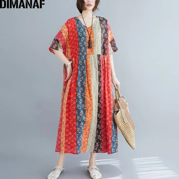 

DIMANAF Summer Oversize Long Dress Women Clothing Print Floral Sundress Beach Elegant Lady Vestido Cotton Casual Loose Plus Size
