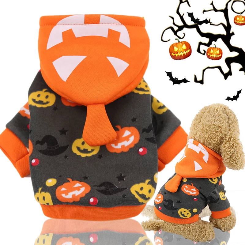 

Funny Halloween Dog Costumes Winter Warm Pet Dog Coat Jacket For Small Dogs Cats Pumpkin Printed Chihuahua Pug Clothing Outfits