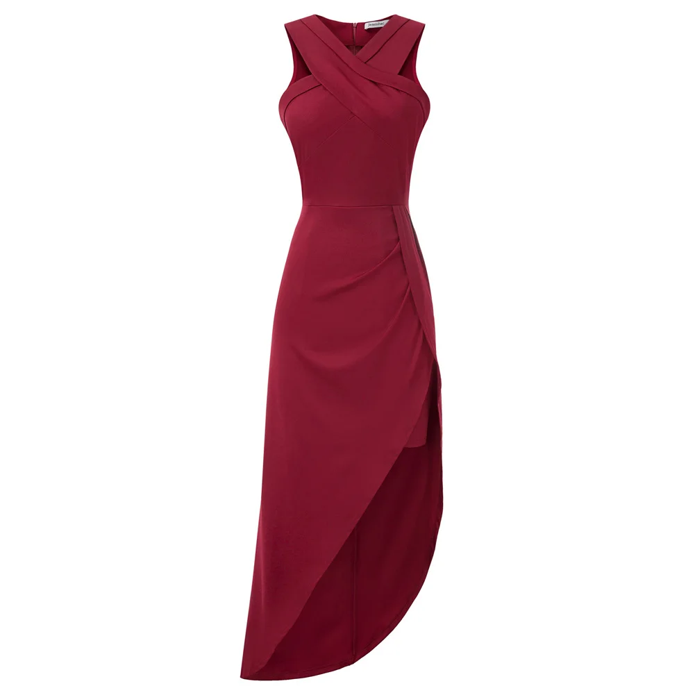 ladies dress party High Split Dress Sleeveless Halterneck Irregular Hem Cocktail elegant women dresses black red