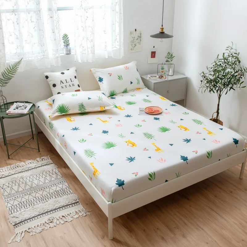 

Cartoon Cute Giraffe Animals Printed Fitted Sheet 1pc 100% Cotton Fabric Mattress Protector Cover with Elastic Band Bed Sheets
