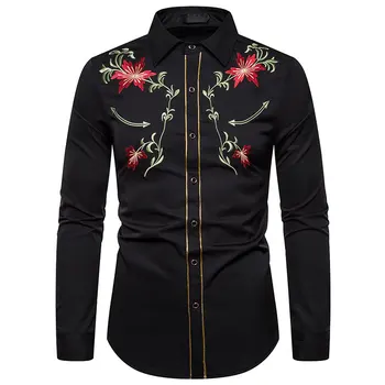 

Men Fashion Shirt Male Streetwear Long Sleeve Social Clothing Button Embroidery Printed Shirt Hip Hop Casual Comfortable Tops
