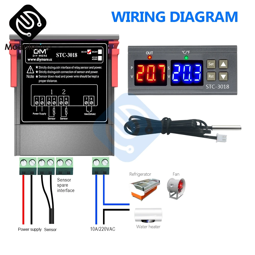 STC 3018 DC 12V 24V AC 110V 220V Двойной цифровой регулятор температуры термостата
