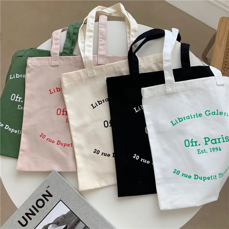 Shopping Bag Women Canvas Shopping Bag Paris Letters Print Shoulder Bag Eco Cotton Linen Tote for Girls