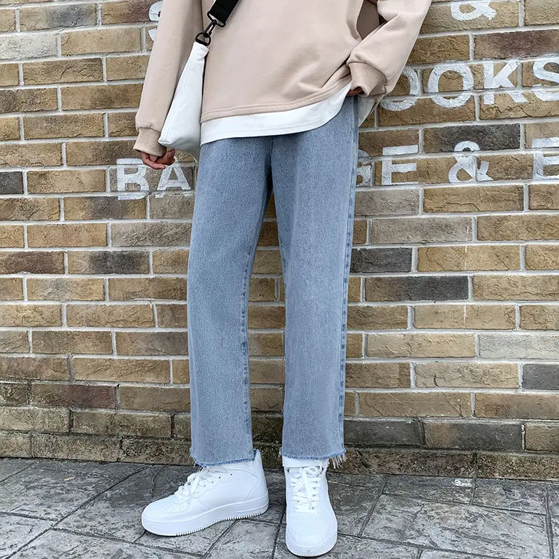 

Korean Straight Jeans Men's Fashion Retro Casual Jeans Pants Men Streetwear Wild Solid Color Loose Denim Trousers Mens M-3XL