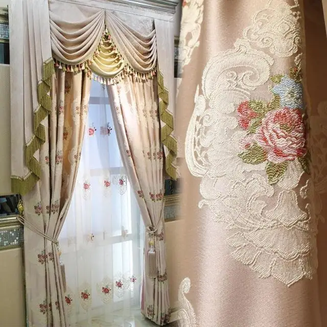 

Luxurious European Garden living room curtain cloth bedroom French window top grade warm pink princess wind shade cloth
