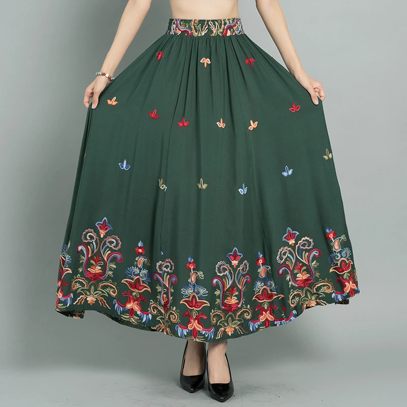 Faldas largas bordadas por debajo de la para mujer, faldas largas de Diseño étnico, color verde y negro, para Otoño e Invierno - AliExpress Ropa de mujer