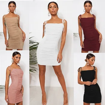 

Autumn And Winter Hot Selling Large Size Europe And America Sexy Camisole Pleated Bandage WOMEN'S Dress 9933
