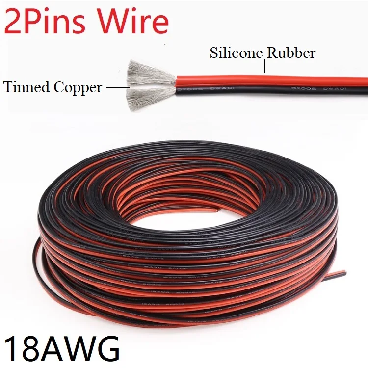 Силиконовая Резина 2pins провода 18AWG Экстра мягкая утепленная двойное ядро
