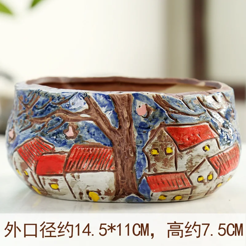 Корейский окрашенный суккулент керамический горшок пасторальный ветер ручная роспись керамический цветочный горшок креативная грубая керамика мульти-мясной горшок