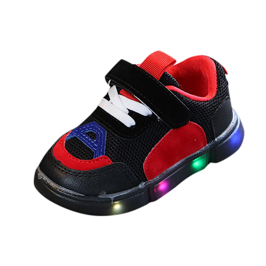 Легкая обувь со светодиодной подсветкой для маленьких девочек и мальчиков; мягкие светящиеся уличные спортивные сандалии; кроссовки для детей; легкая обувь; сезон осень-зима; обувь - Цвет: Черный