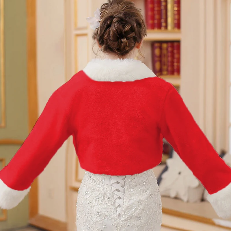 Женское зимнее теплое рождественское пальто Санта-Клауса, красное и белое плотное Женское пальто из искусственного меха, вечерние куртки-болеро