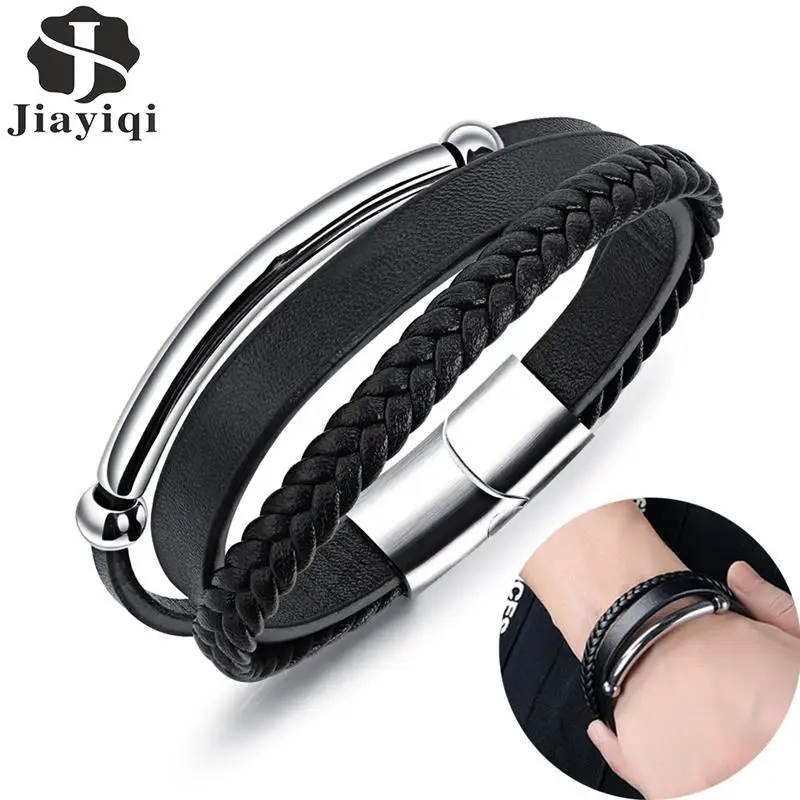 Браслет из натуральной кожи в стиле панк для мужчин Mutilayer веревочная цепь
