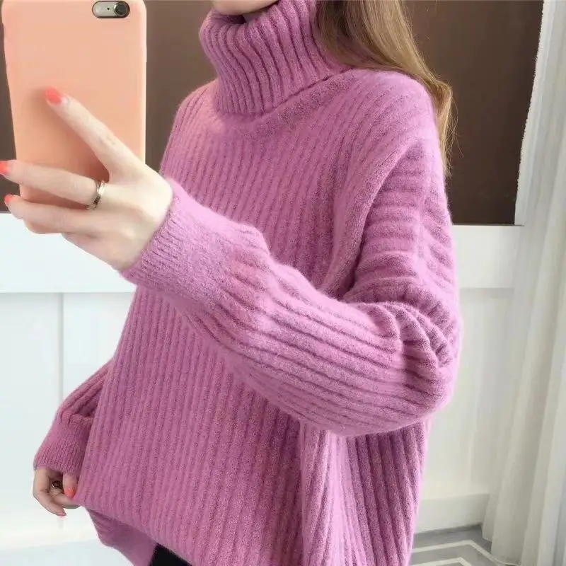 

Women Pullover Knitted Loose Jumper 2019 Turtleneck Sweater Winter Thick Warm Basic Female Sweater Senhora camisola