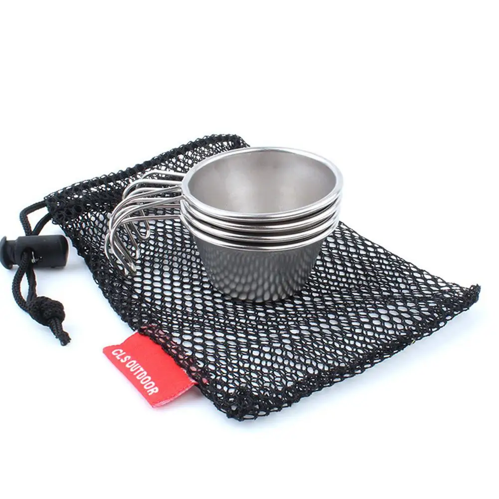 

DishyKooker Outdoor 304 Stainless Steel Small Cup with Mesh Portable Mini Wine Glass 4 Piece Set for 50ML