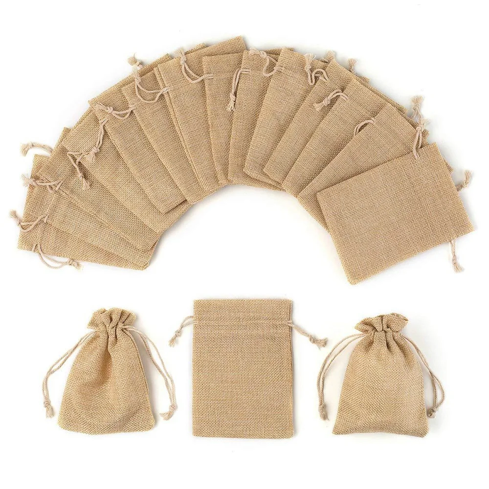 50pcs Burlap Packing Pouches Drawstring Bags DarkKhaki for Jewelry Packing 12x16cm 13x18cm 15x20cm
