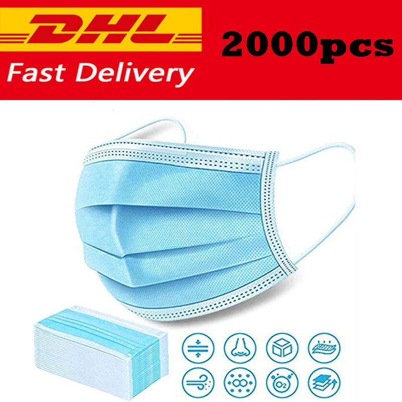 

2000PCS High Quality Mask Earloop Face Mouth Masks Three-layer Protective Mask Anti-pollution Mask Anti-dust Mask DHL express