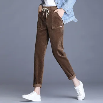 

Women Corduroy Harem Pants Solid Color Elastic High Wait Casual Pants 2020 Winter Autumn New Warm Korean Velvet Trousers Female