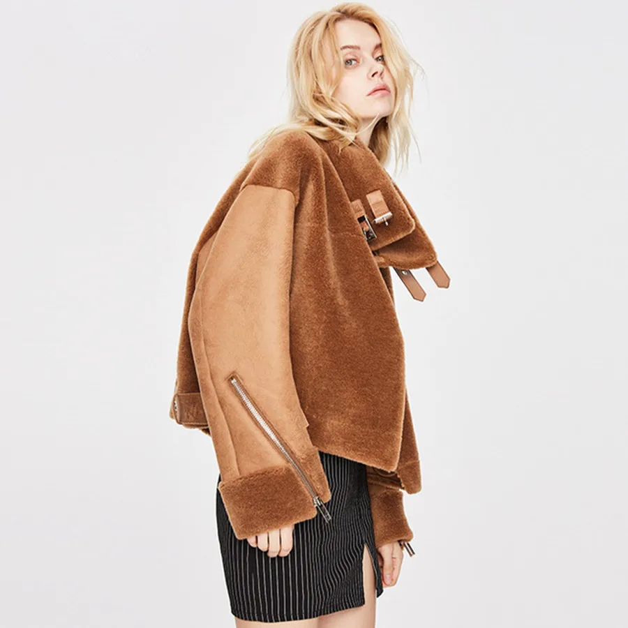 

Thick New Cashmere Winter Coat Zipper Women's Warm Coat Casual Black Short Jacket