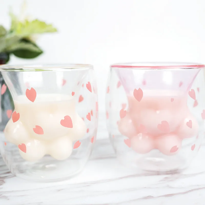 

MONZON Official Cat Claw Cup Glass Double Insulation Lovely Coffee Cup Milk Tea Cup Cherry cup