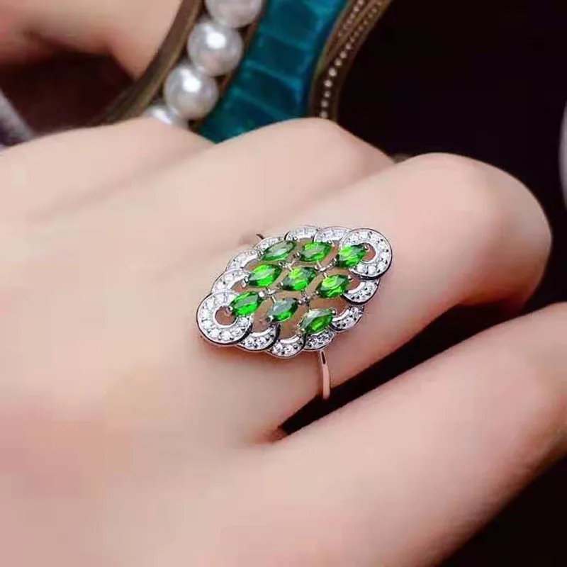 Естественный диопсид S925 кольцо роскошное и элегантное для дам