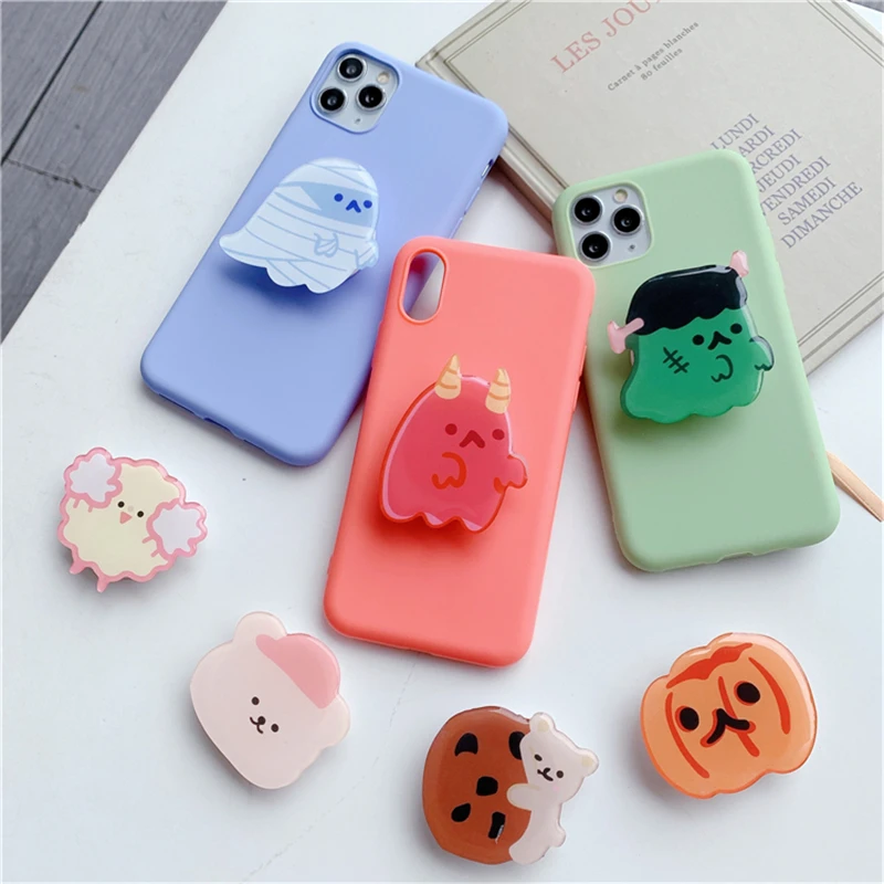 Lucu Hantu Setan Lem Lipat Universal Ponsel Memperluas Berdiri Pemegang untuk iPhone Samsung Xiaomi Ponsel Jari Cincin Grip Halloween