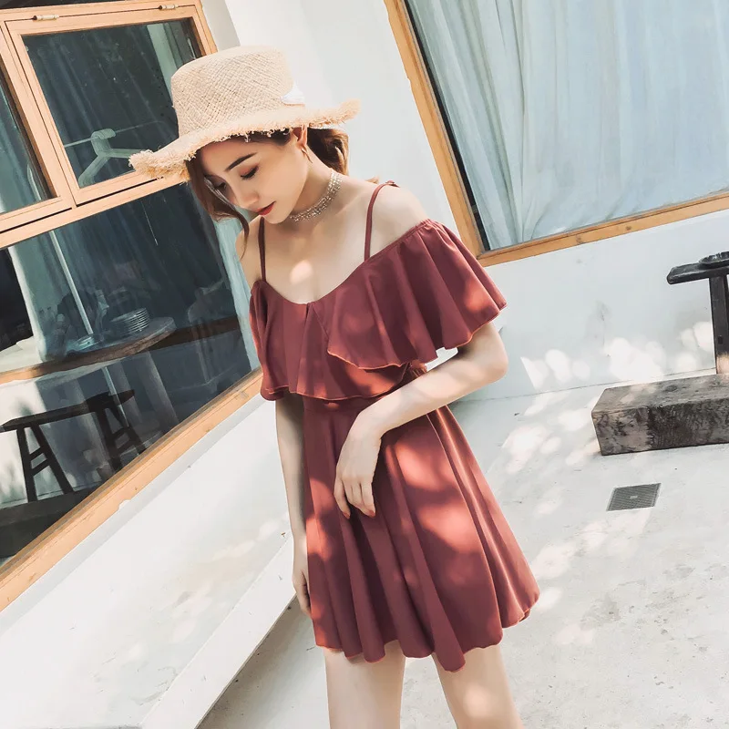 

New Style Two-Piece Set Two-piece Swimsuits Women's Graceful Bikini Small Bust Gathering Skirt Conservative Boxer Hot Springs Ba