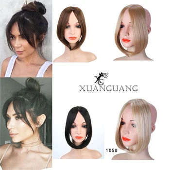 

XUANGUANG Heat Resistant Synthetic Hair Bangs Middle Part Long Straight Bangs For Women Natural Fake Hair Bangs