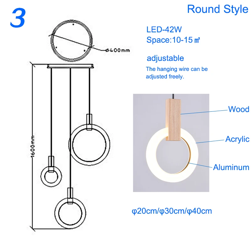 Деревянные светодиодные подвесные светильники в форме кольца подвесные светильники для спальни подвесные лампы для столовой деревянная люстра на кухню led освещение для интерьера - Цвет корпуса: Ring-3