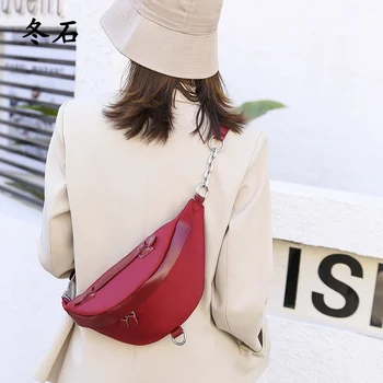

Summer Casual Oxford Cloth Chest Bag Solid Color Half-moon Bag Large Capacity Multifunction Soft Women Bags 2020 New Trend