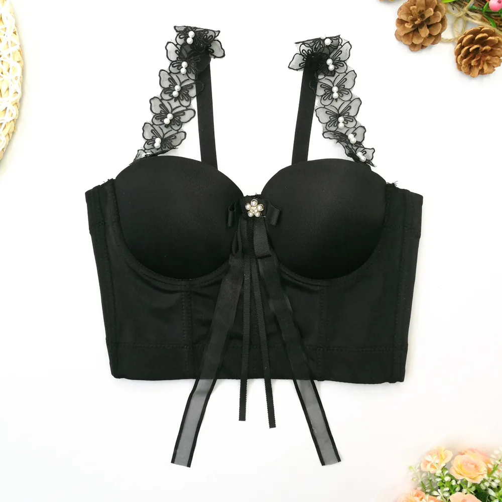 A1060 New Fashion Lace Camisole Fish Bone Ladies Bow Sexy Women Wholesale Corset Overbust Bustier Crop Tops