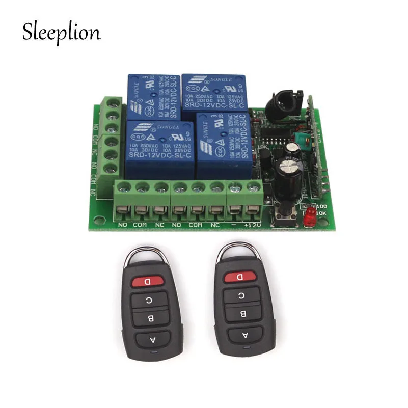 

Sleeplion 12V 4CH Channel Relay ON/OFF RF Wireless Remote Control Switch 2 Transmitter+Receiver 315MHz 433MHz