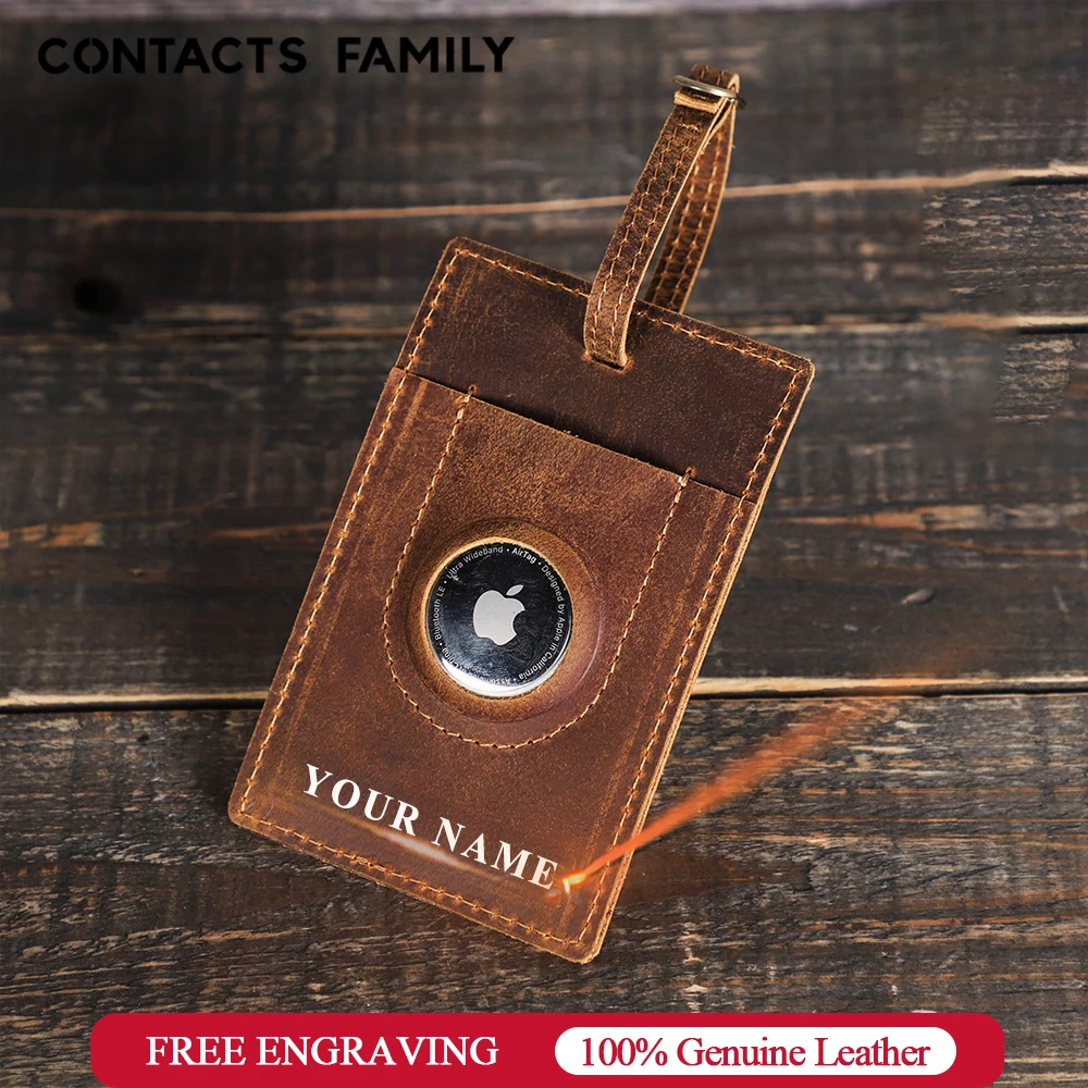 Genuine Leather Personalized Custom Luggage Tags With Apple Airtag Case