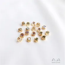 

14K gold wrapped love zircon inlaid with round small Spacer Bead clavicle pendant DIY bracelet jewelry loose bead accessories