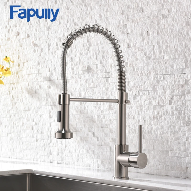 

Fapully Kitchen Faucet Spring Pull Out Sprayer Dual Spout Single Handle Mixer Tap Sink Faucet 360 Rotation Kitchen Faucets 189