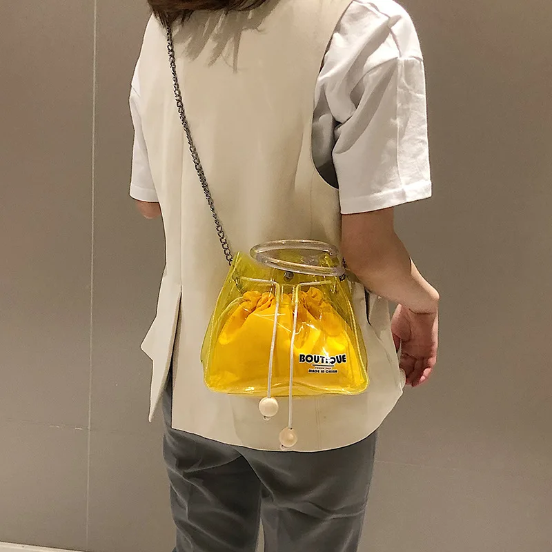 

JIULIN Crossbody Bucket-Bag Messenger-Bags Jelly Luxury Handbag Clear Transparent Small letter chain