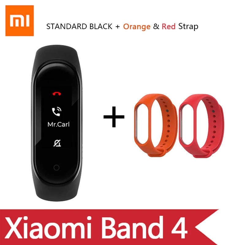 Умный Браслет OriginalXiao mi Band 4 на английском, испанском и русском языках, 3 цвета, AMOLED экран, mi band 4, Smartband, fitness Traker - Цвет: ad Orange red strap