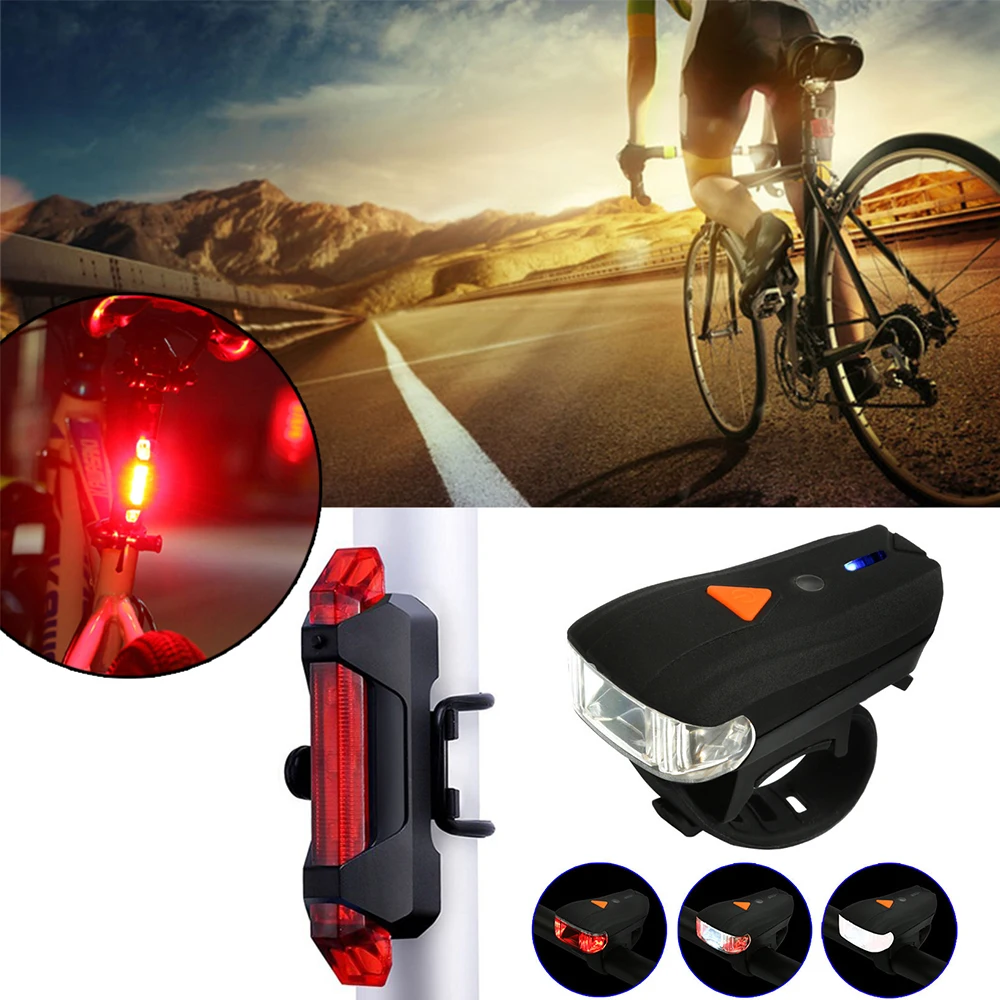 

Bike Light USB Rechargeable Front LED Waterproof Cycling Flashlight For Bicycle Lights Headlight Rear Taillight Sets