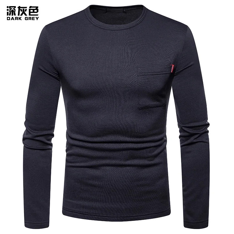 Dark Gray Мужская хлопковая легкая толстовка с круглым вырезом Осенняя мужская теплая толстовка мужская с длинным рукавом приталенный пуловер рубашки Базовая футболка - Цвет: Dark Gray