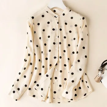

Silk shirt women's 2020 spring new long sleeve large mulberry professional shirt wave point Fashion Top