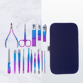 

1 Set Rainbow Manicure Nail Kits Stainless Steel Clippers Cutter Pliers Sanding File Acne Needle Toenail Grooming Sets