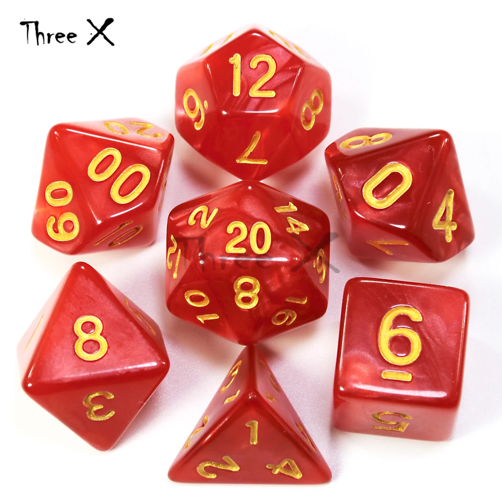 Фирменная Новинка 7 шт./компл. многогранные TRPG игры для Подземелья и Драконы непрозрачные D4-D20 Multi по бокам кости Pop для игровая - Цвет: Red 02 Gold Ink