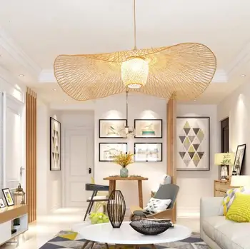 

Bamboo Weaving Wicker Rattan Shade Cap Ceiling Light E27 Lamps Lanterns Aisle Lamp New Chinese Living Room Hotel Restaurant AC