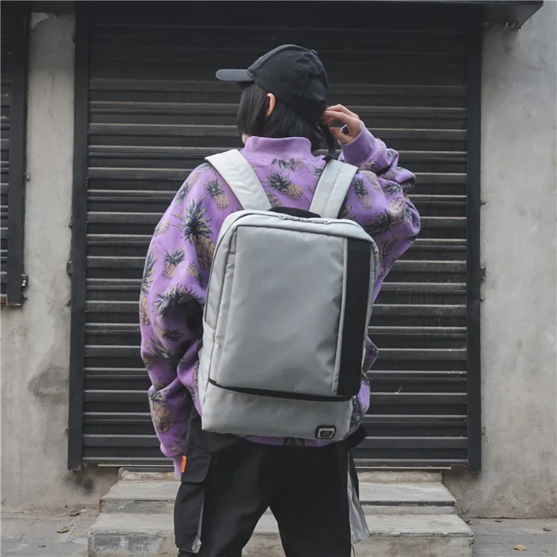 

Simple vertical square solid color couple backpack new student bags