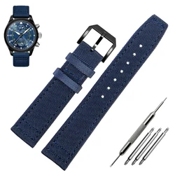 Green and Black Nylon Leather Watch Band Strap with Silver Pin Buckle - High Quality for 20mm (Blue black pin)