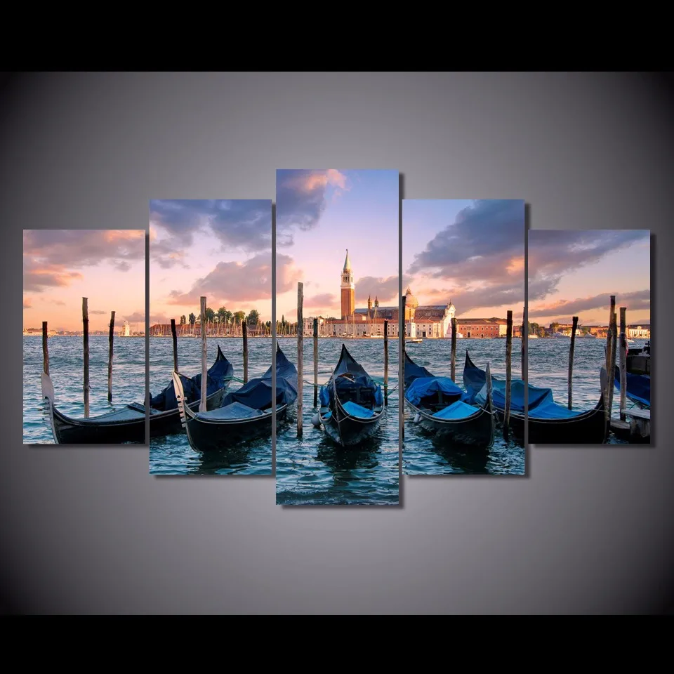 

No Framed Canvas 5 Panel Venezia Venice Italy Sea Port Wall Art Posters Home Decor Accessories Living Room Decoration Paintings