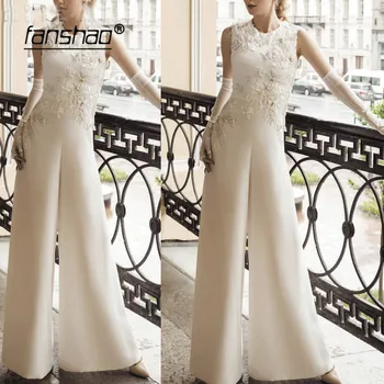 

Sexy Muslim Evening Dresses Satin Jumpsuits Lace Beads Islamic Dubai Saudi Arabic Long Evening Gown Prom Dress