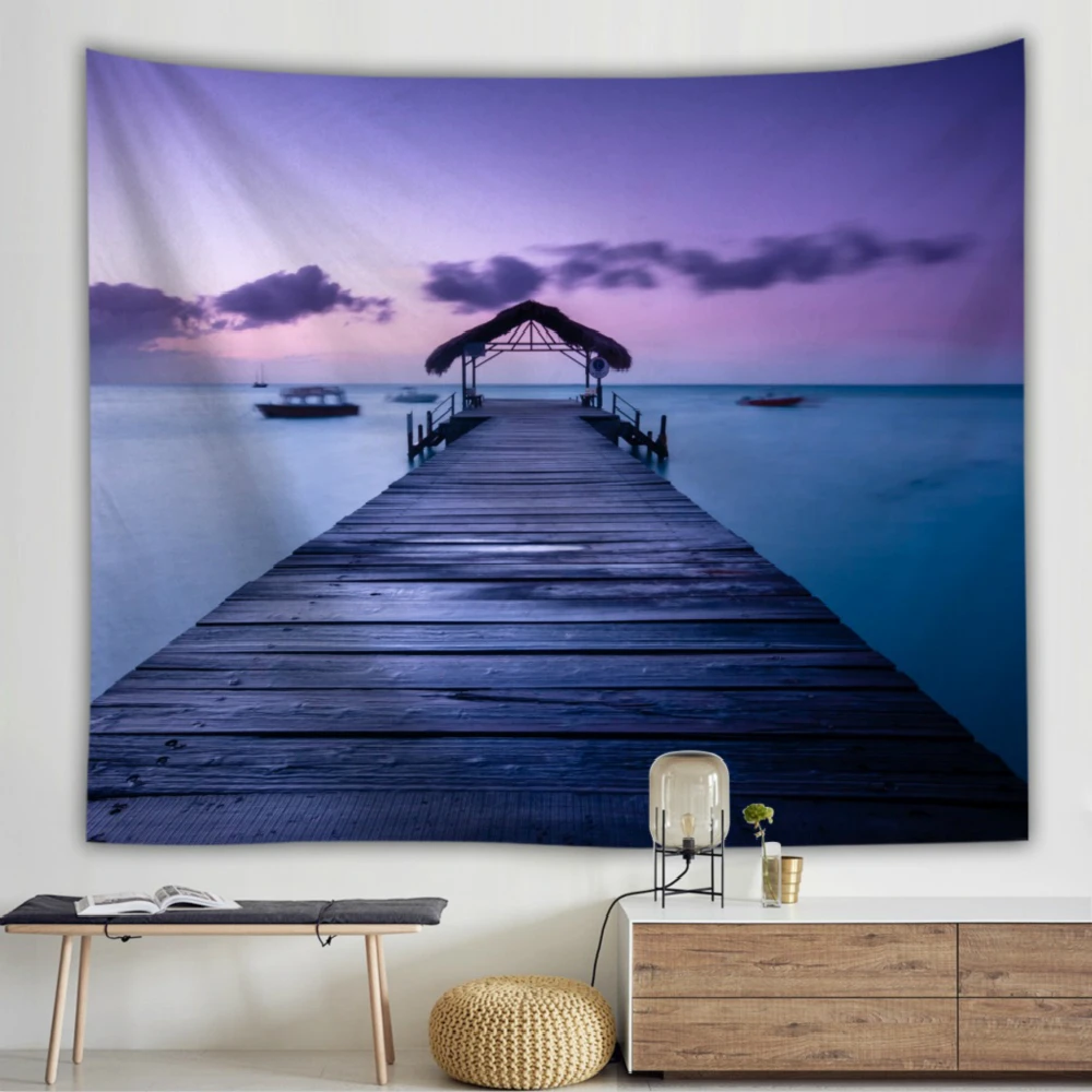 Sunset Wood Bridge Wall Cloth Tapestries Digital Beach Print Hanging Blanket Bedspread Dorm Decor Table | Дом и сад